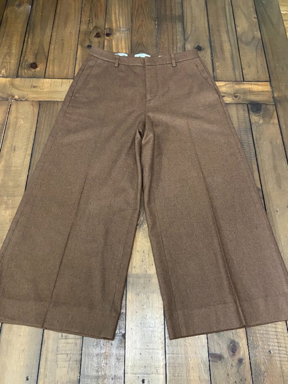 VINCE Brown Wool Blend Wide Leg Cropped Culotte Pants Size 0 Italian Fabric